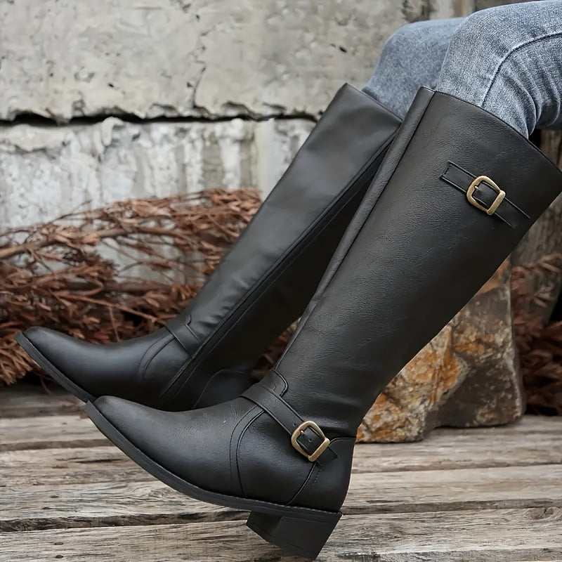 Women's Buckled Faux Leather Tall Boots