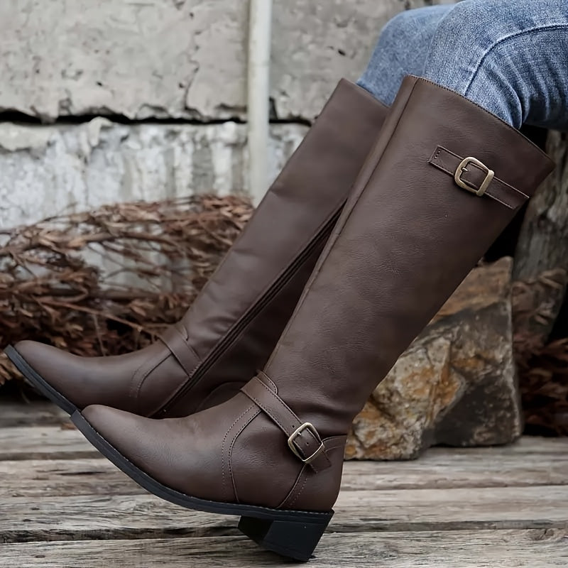 Women's Buckled Faux Leather Tall Boots