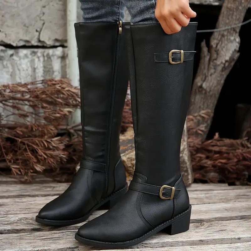 Women's Buckled Faux Leather Tall Boots