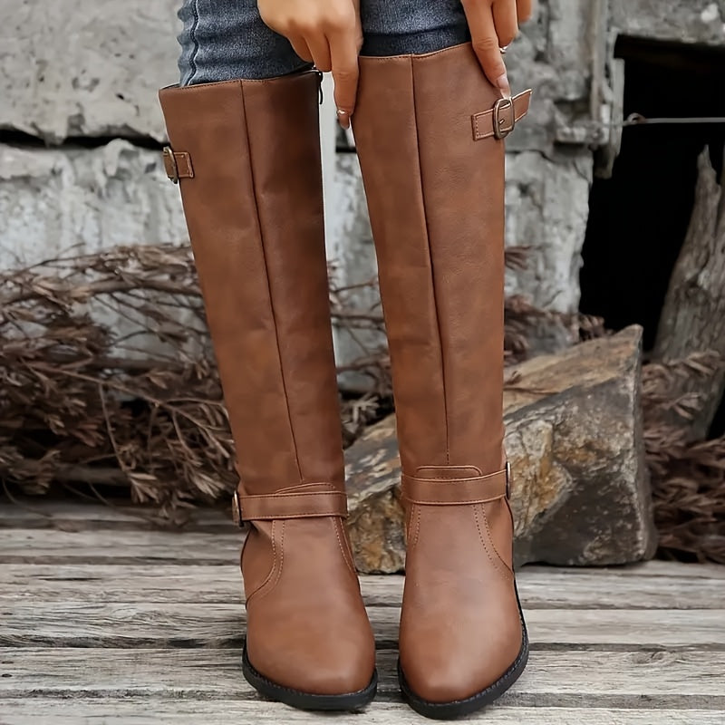 Women's Buckled Faux Leather Tall Boots