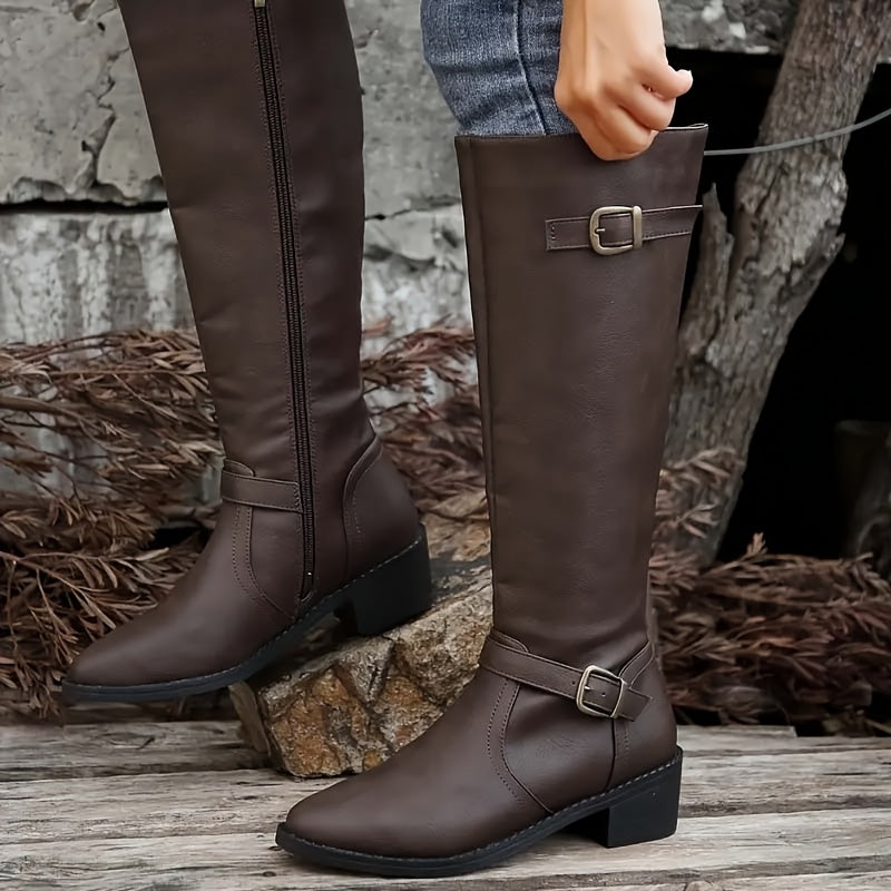 Women's Buckled Faux Leather Tall Boots