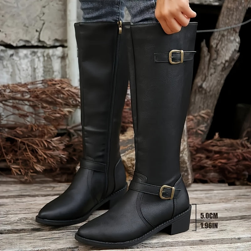 Women's Buckled Faux Leather Tall Boots
