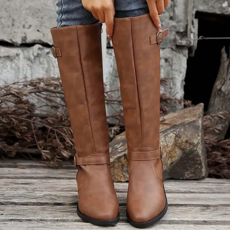 Women's Buckled Faux Leather Tall Boots
