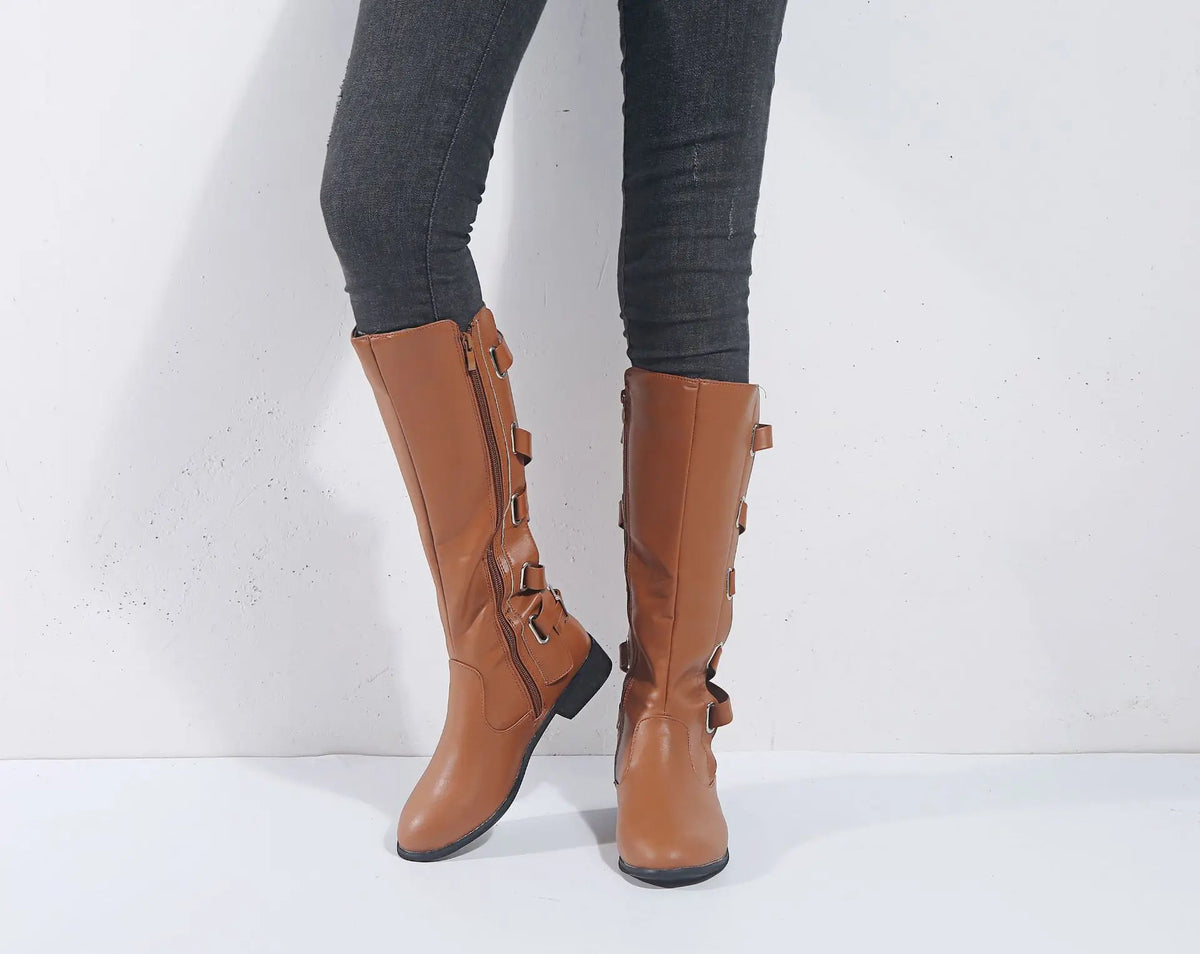 Women's Riding Boots with Knee-High Back Buckles
