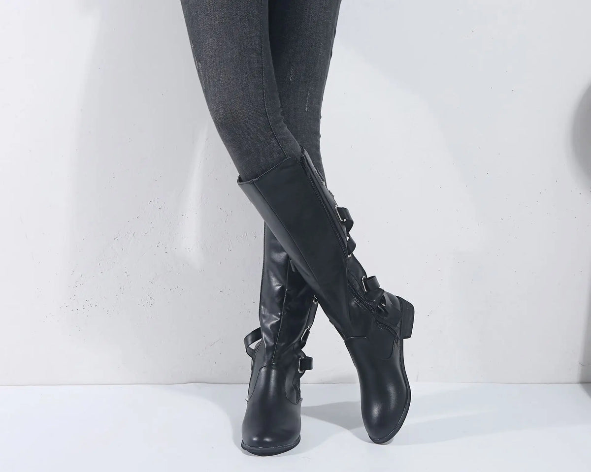 Women's Riding Boots with Knee-High Back Buckles