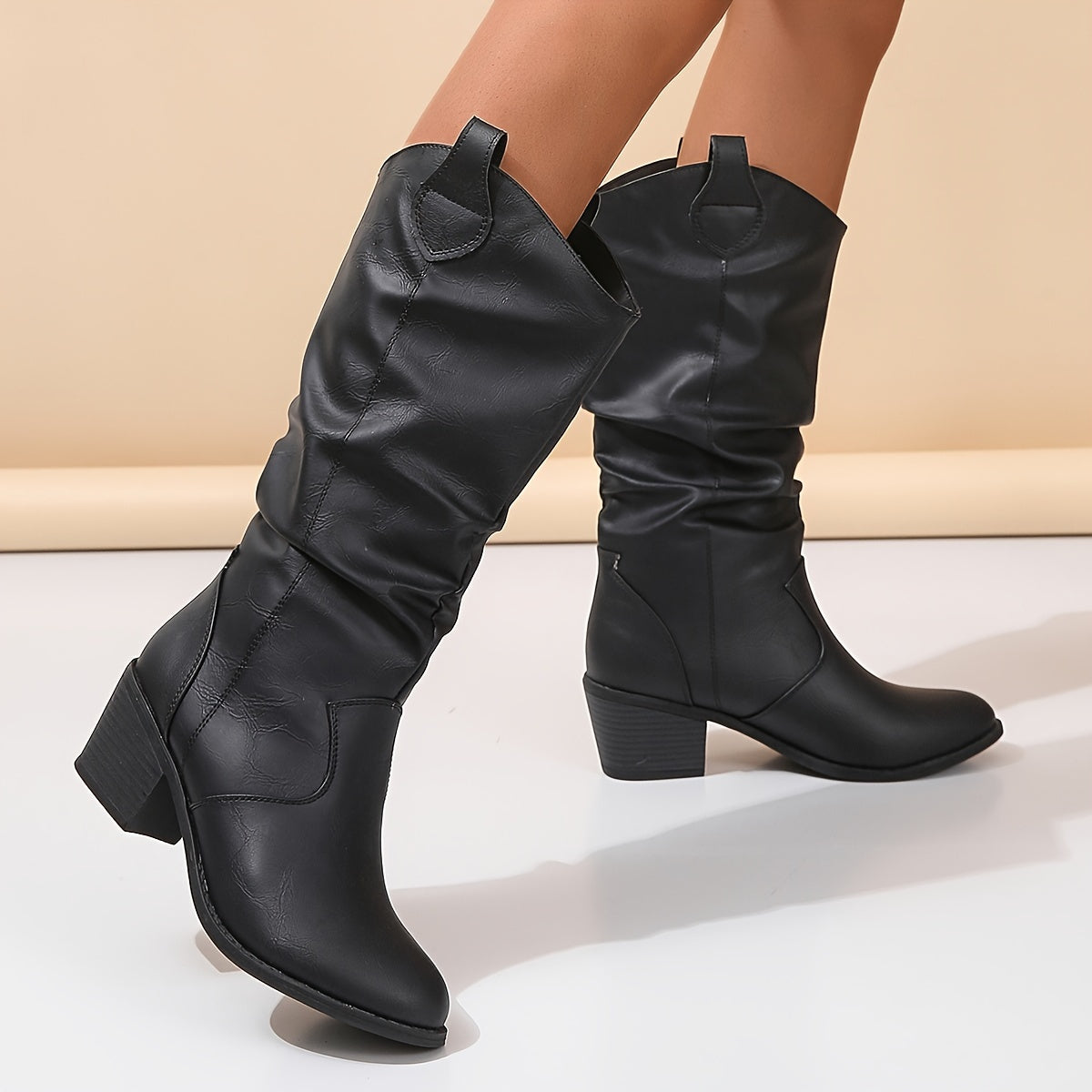 Women's Slouchy Western Cowgirl Boots for Wide Calves