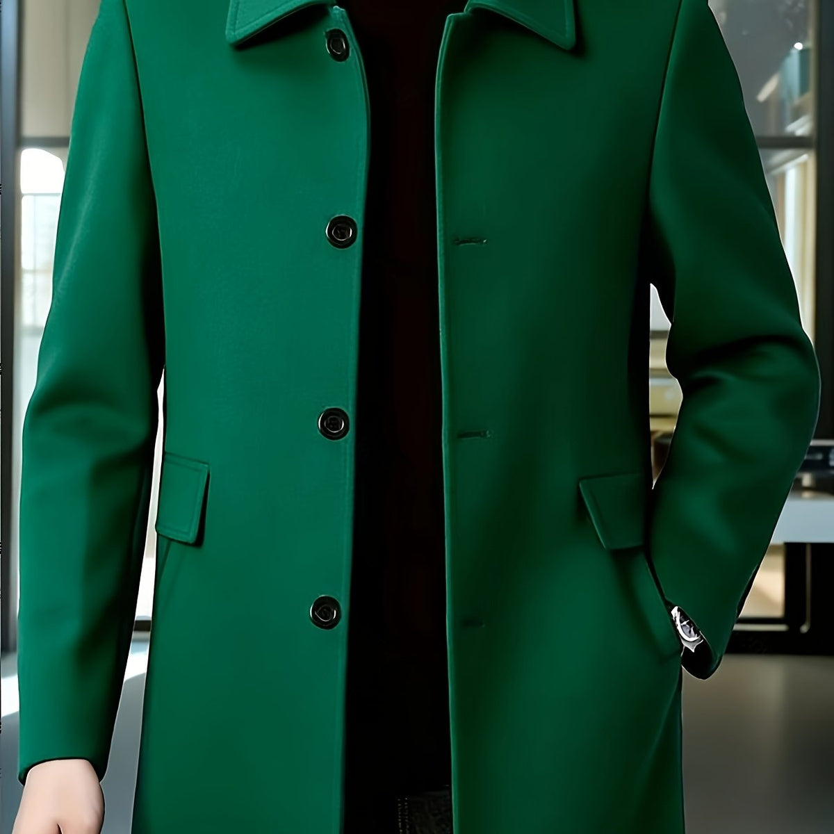 Men's Single-Breasted Refined Topcoat with Side Pockets