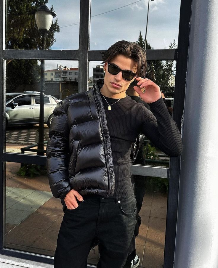 Men's Hooded Puffer Coat with Quilting and Sherpa Lining