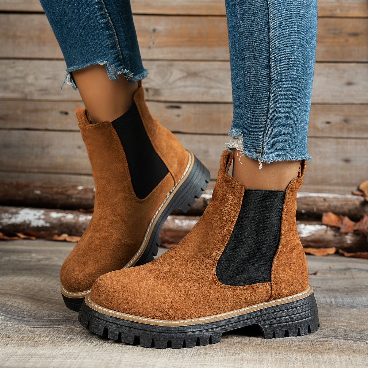 Women's Chunky Lug Platform Chelsea Ankle Booties