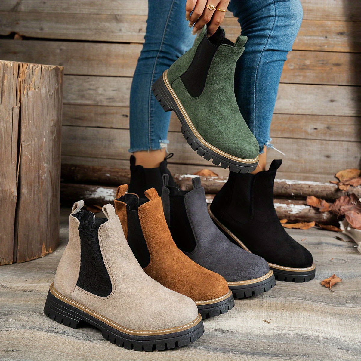 Women's Chunky Lug Platform Chelsea Ankle Booties