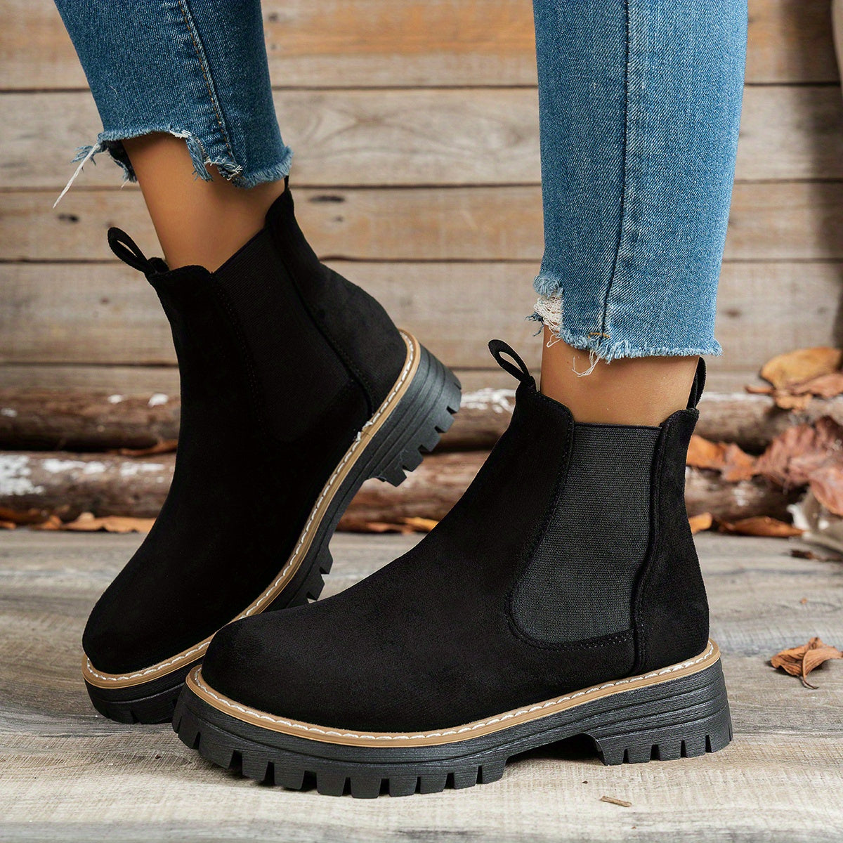 Women's Chunky Lug Platform Chelsea Ankle Booties