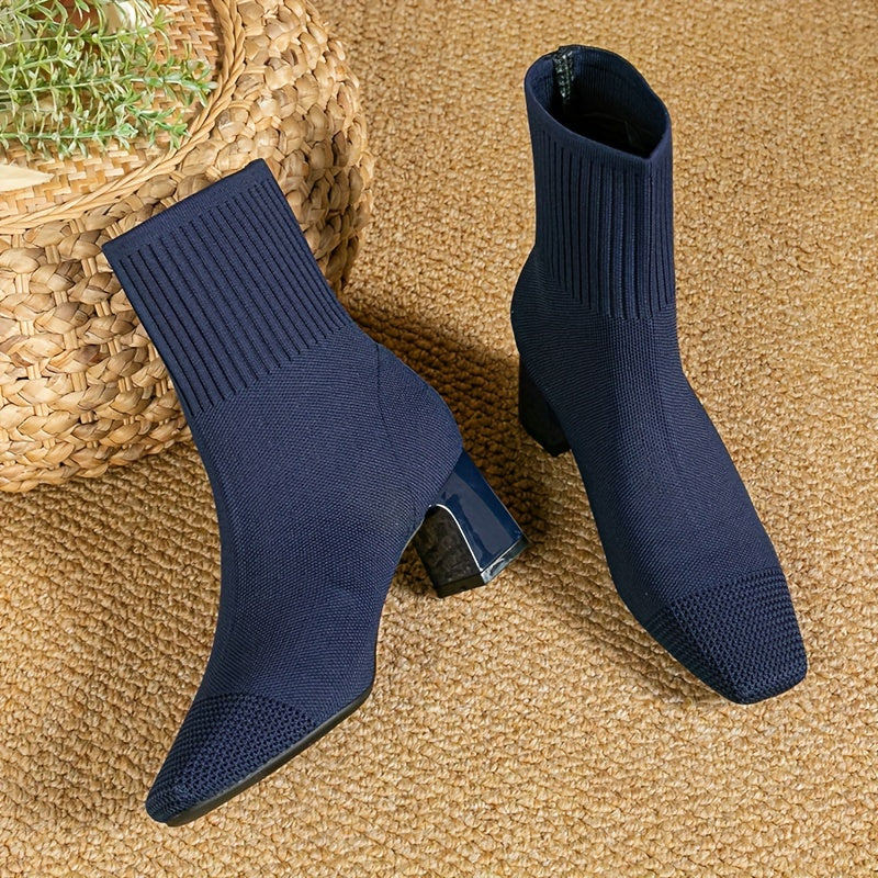 Women's Block Heel Stretch Knit Ankle Booties