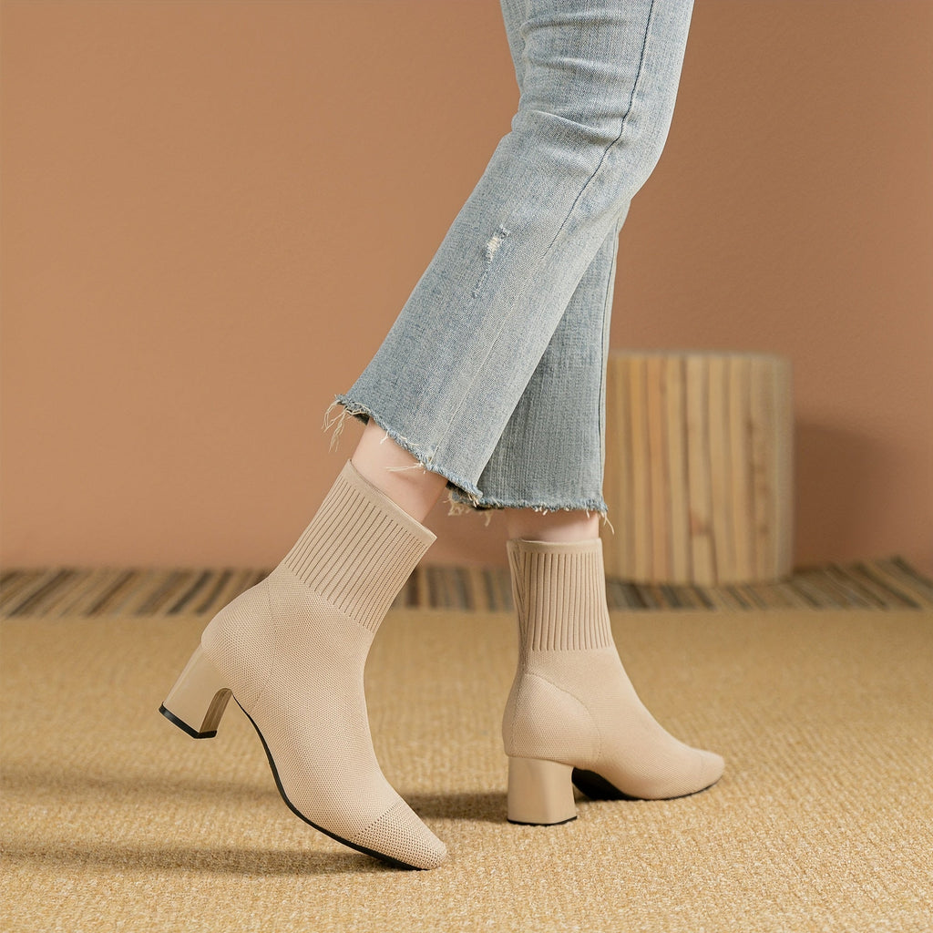 Women's Block Heel Stretch Knit Ankle Booties