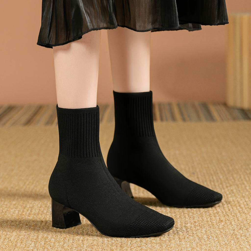 Women's Block Heel Stretch Knit Ankle Booties