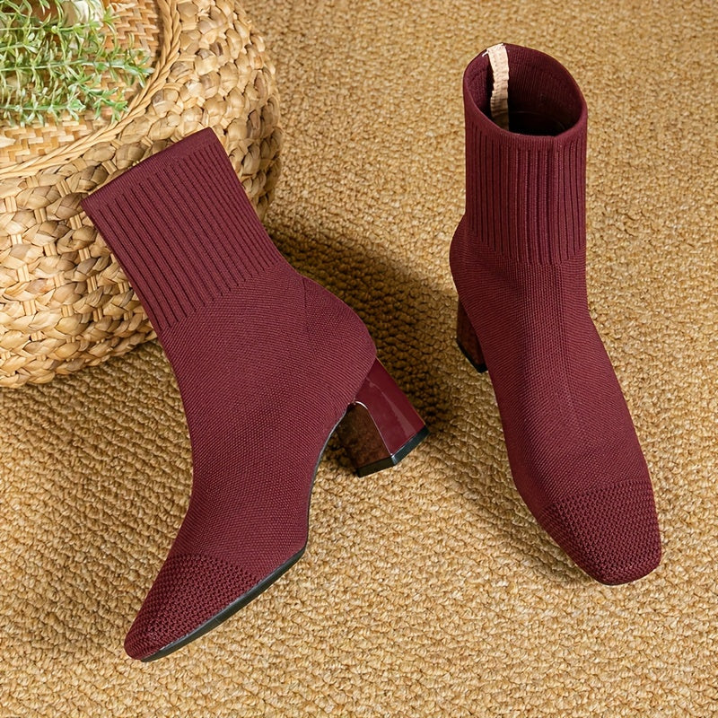Women's Block Heel Stretch Knit Ankle Booties
