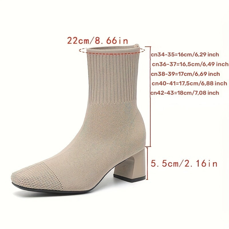 Women's Block Heel Stretch Knit Ankle Booties