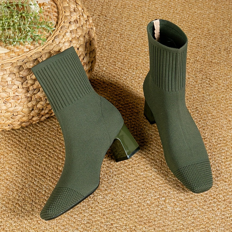 Women's Block Heel Stretch Knit Ankle Booties
