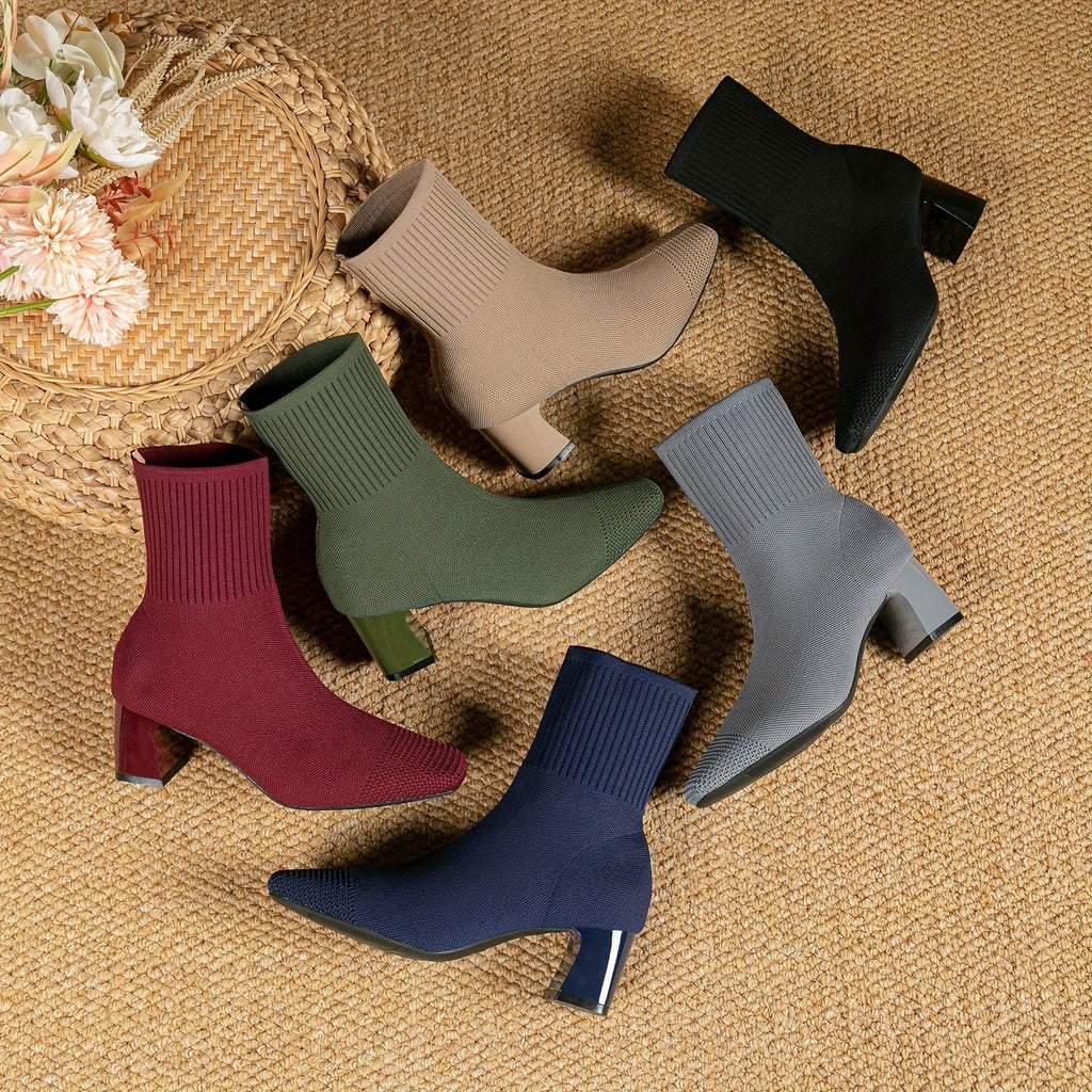 Women's Block Heel Stretch Knit Ankle Booties