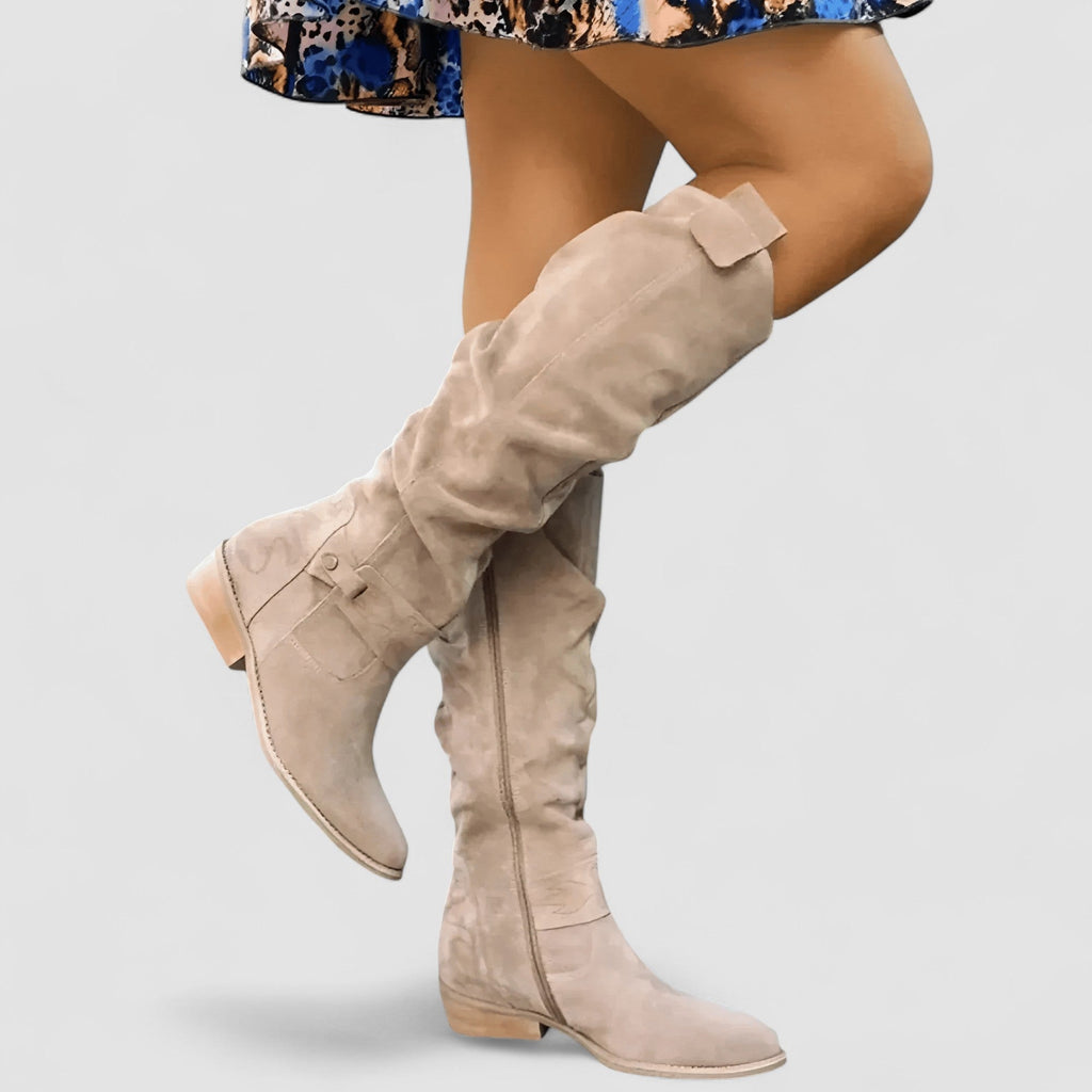 Women's Slouchy Shaft Knee-High Boots with Low Block Heel