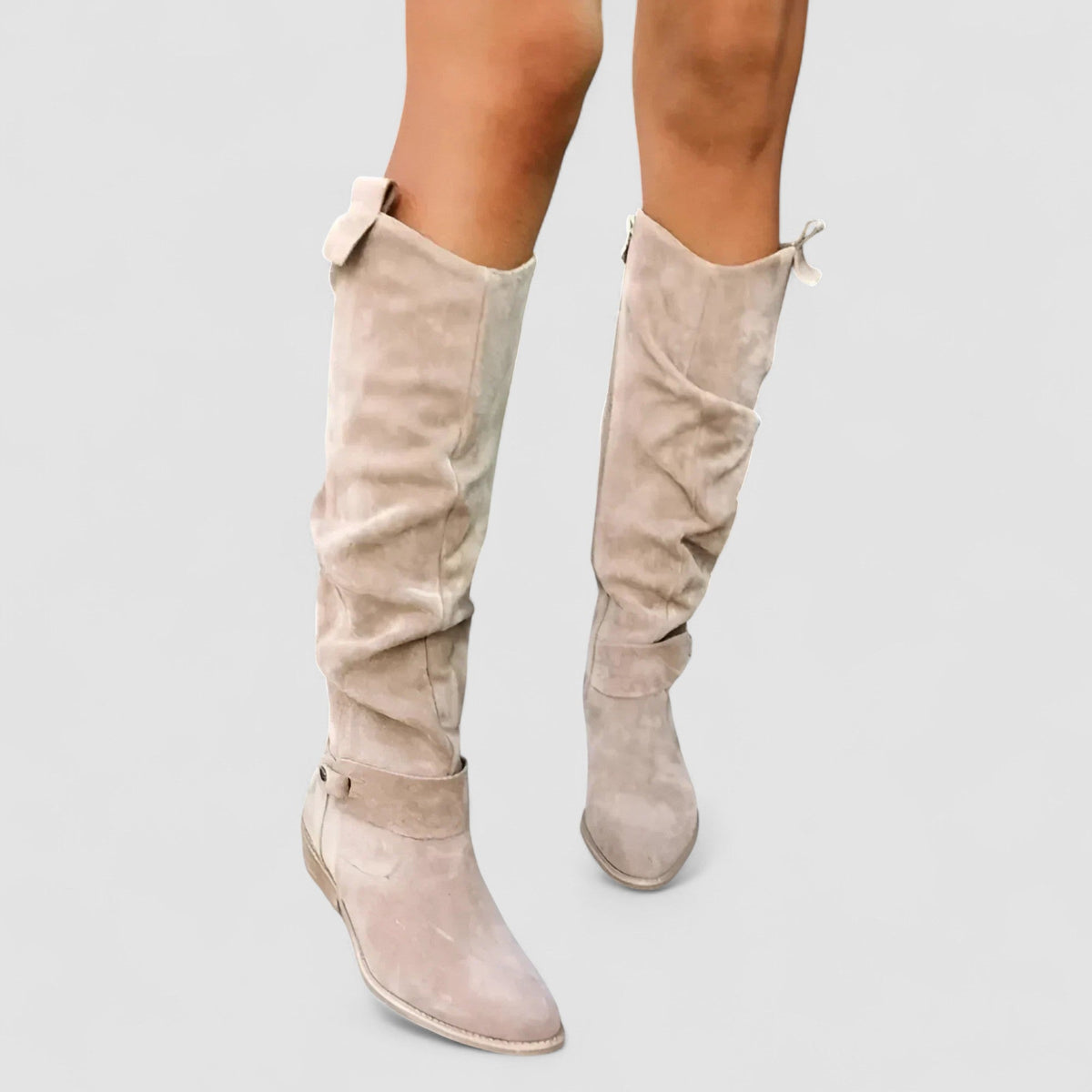 Women's Slouchy Shaft Knee-High Boots with Low Block Heel