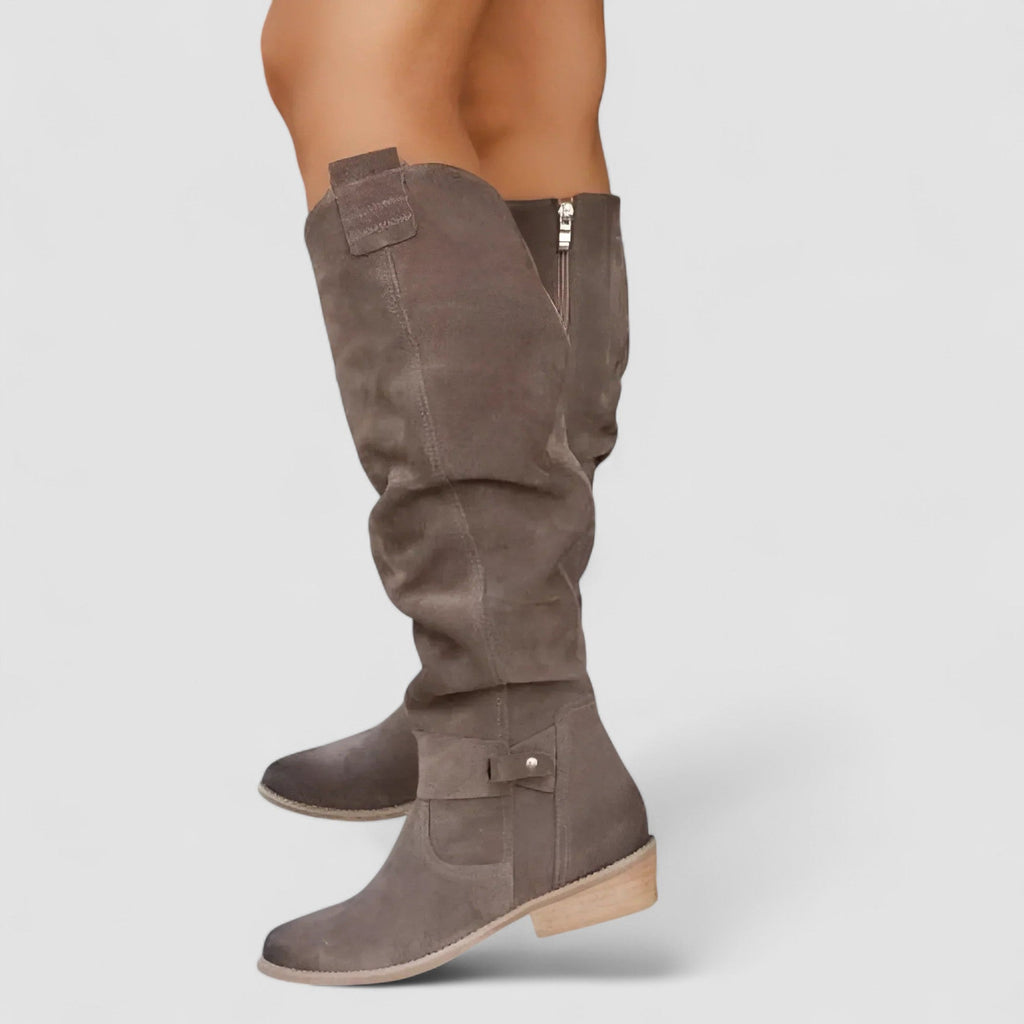 Women's Slouchy Shaft Knee-High Boots with Low Block Heel