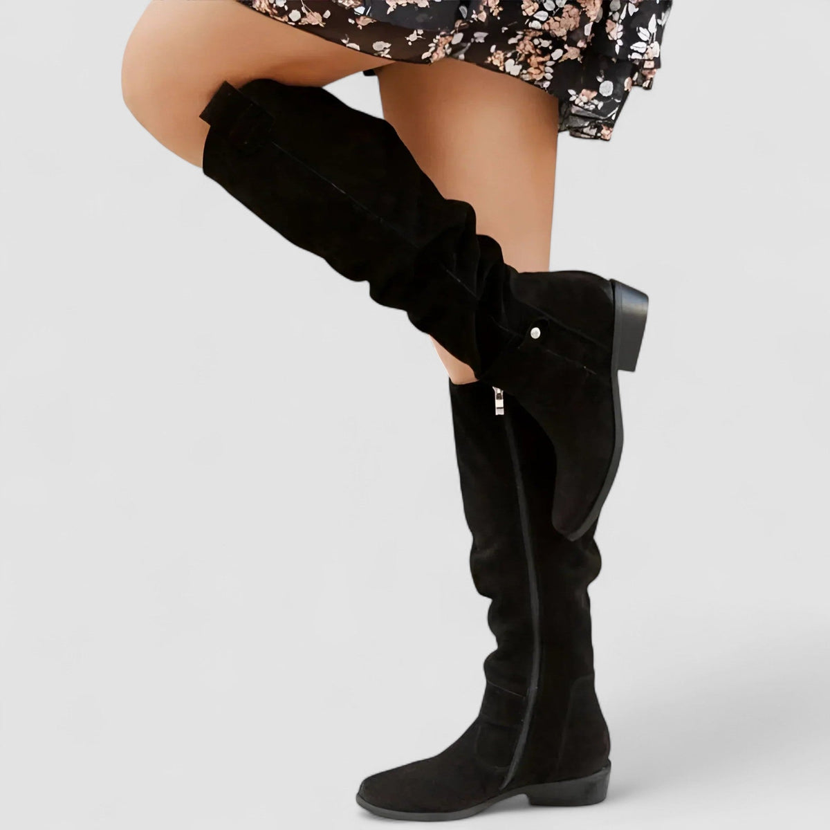 Women's Slouchy Shaft Knee-High Boots with Low Block Heel