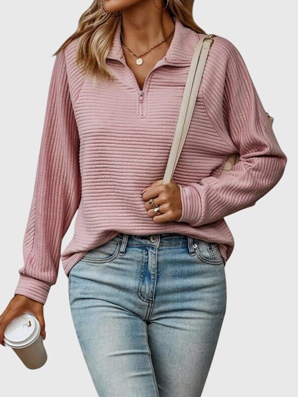Women's Half-Zip Rib Knit Pullover with Snug Cuffs