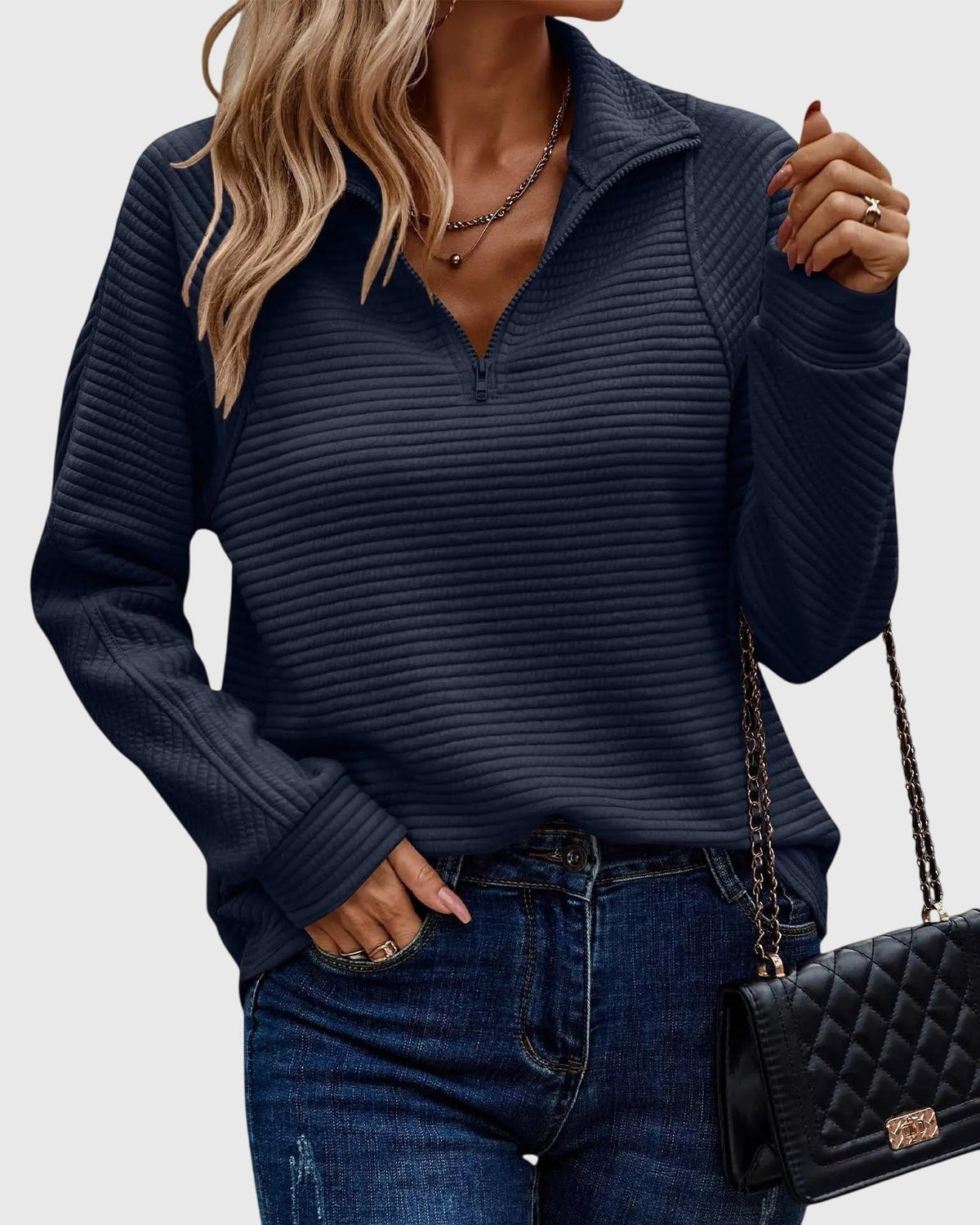 Women's Half-Zip Rib Knit Pullover with Snug Cuffs