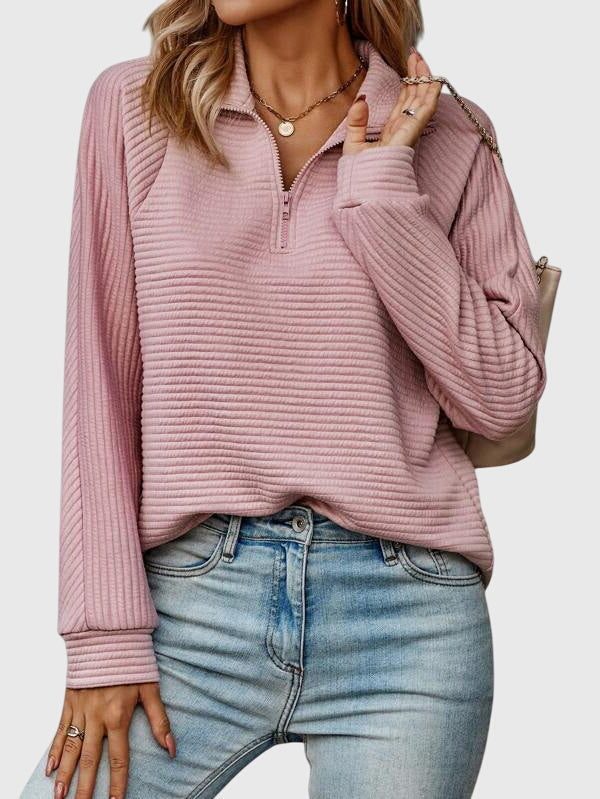 Women's Half-Zip Rib Knit Pullover with Snug Cuffs