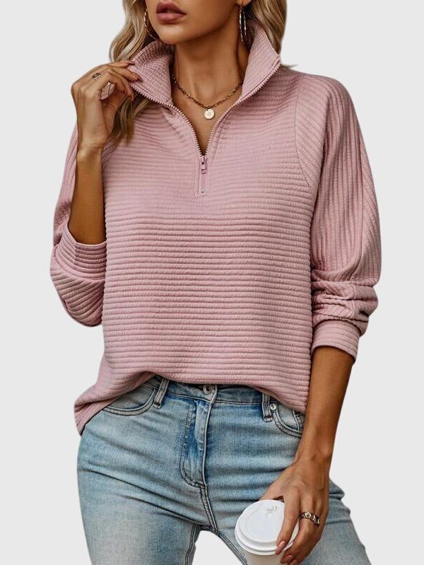 Women's Half-Zip Rib Knit Pullover with Snug Cuffs