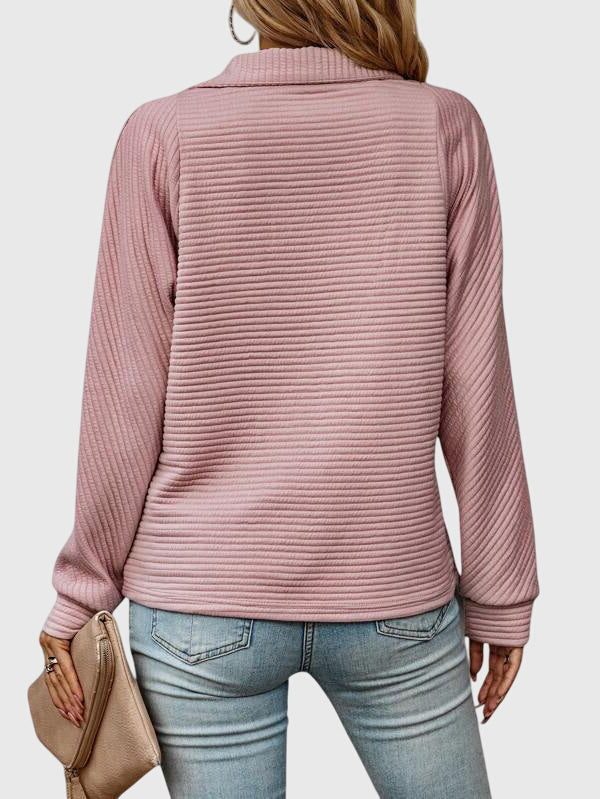 Women's Half-Zip Rib Knit Pullover with Snug Cuffs