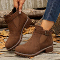 Women's Block Heel Suede-Style Buckle Ankle Booties