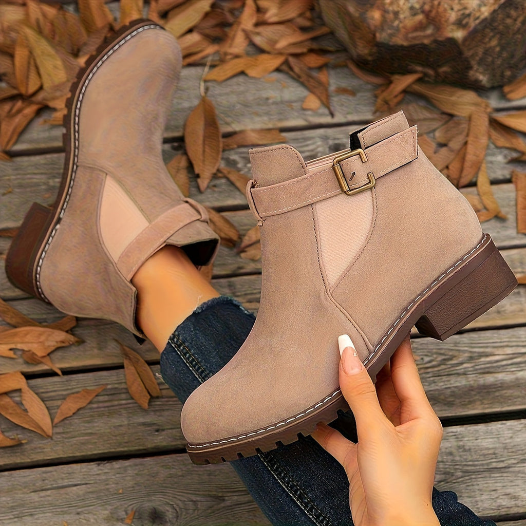 Women's Block Heel Suede-Style Buckle Ankle Booties