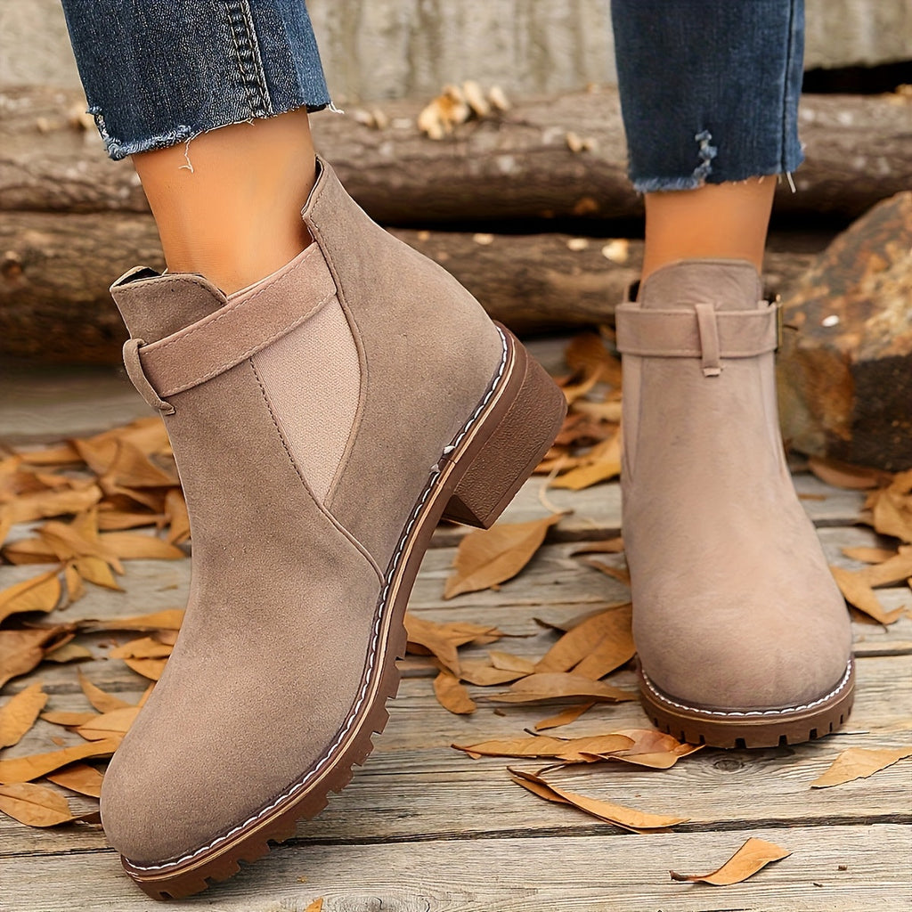 Women's Block Heel Suede-Style Buckle Ankle Booties