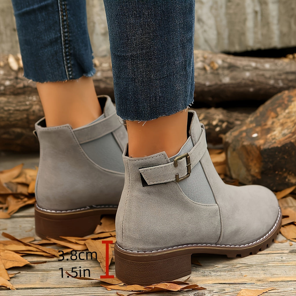 Women's Block Heel Suede-Style Buckle Ankle Booties