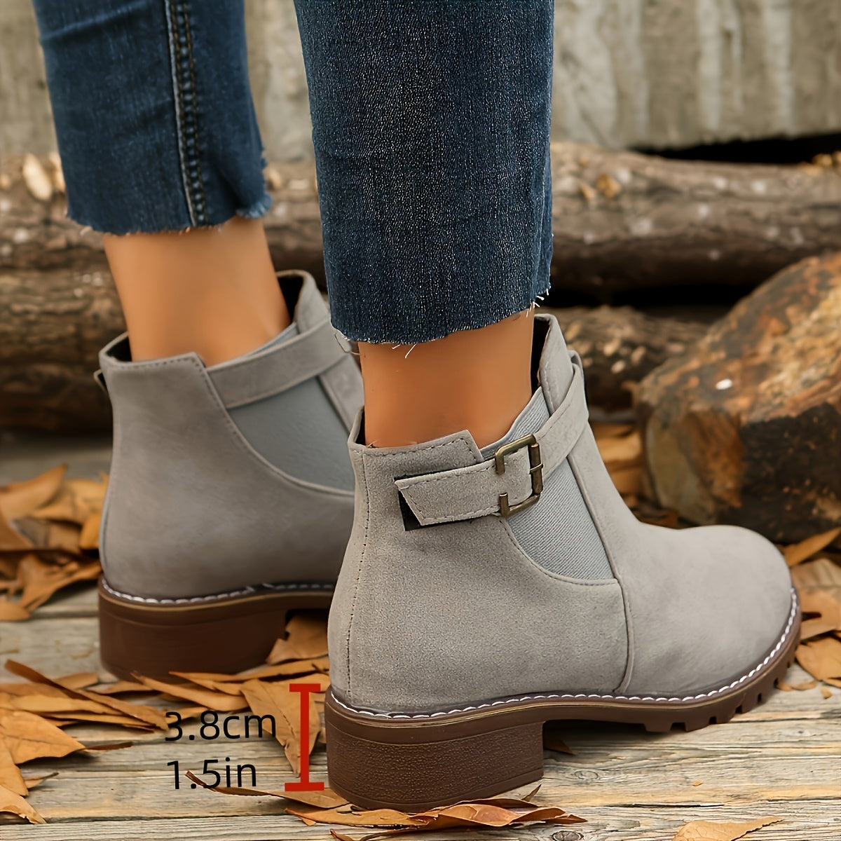 Women's Block Heel Suede-Style Buckle Ankle Booties