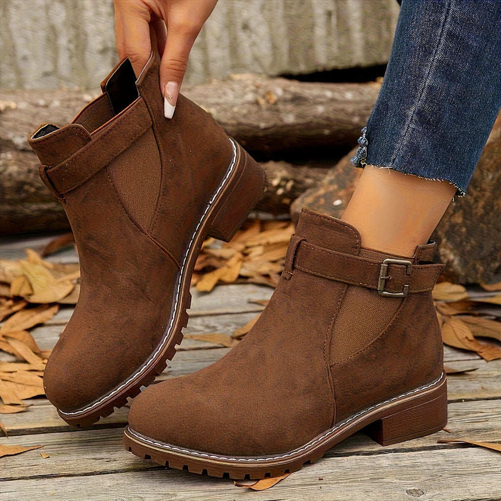 Women's Block Heel Suede-Style Buckle Ankle Booties