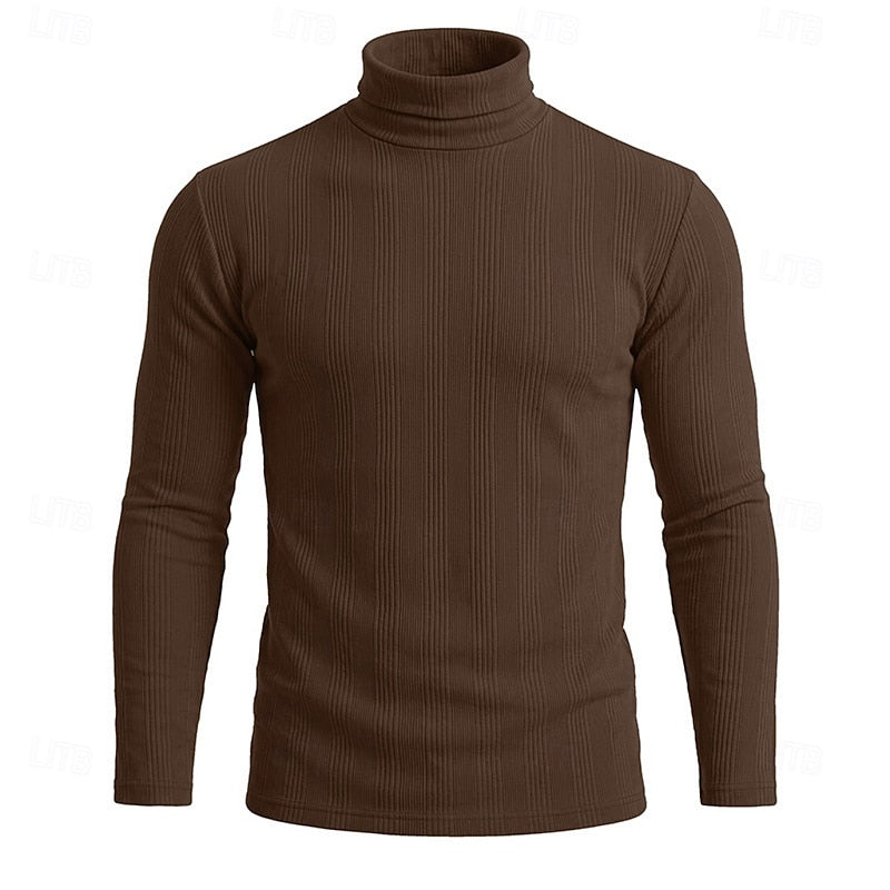 Men's Slim Ribbed Vertical Texture Turtleneck Pullover