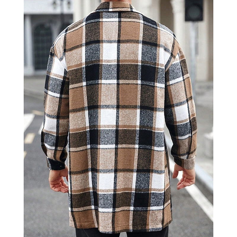 Men's Chest Pocket Checked Overshirt Coat