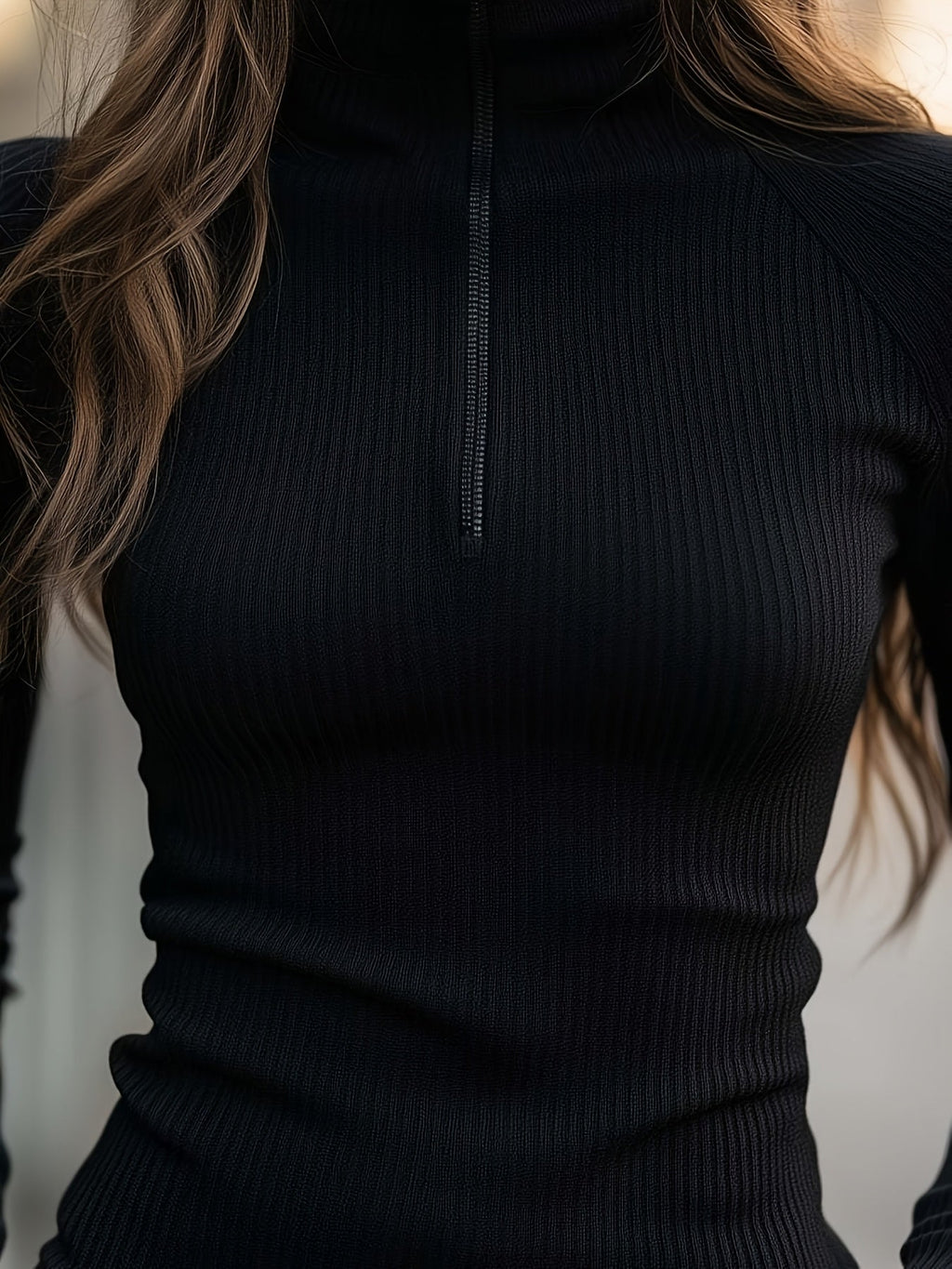Women's Slim Fit High Neck Ribbed Zip Pullover