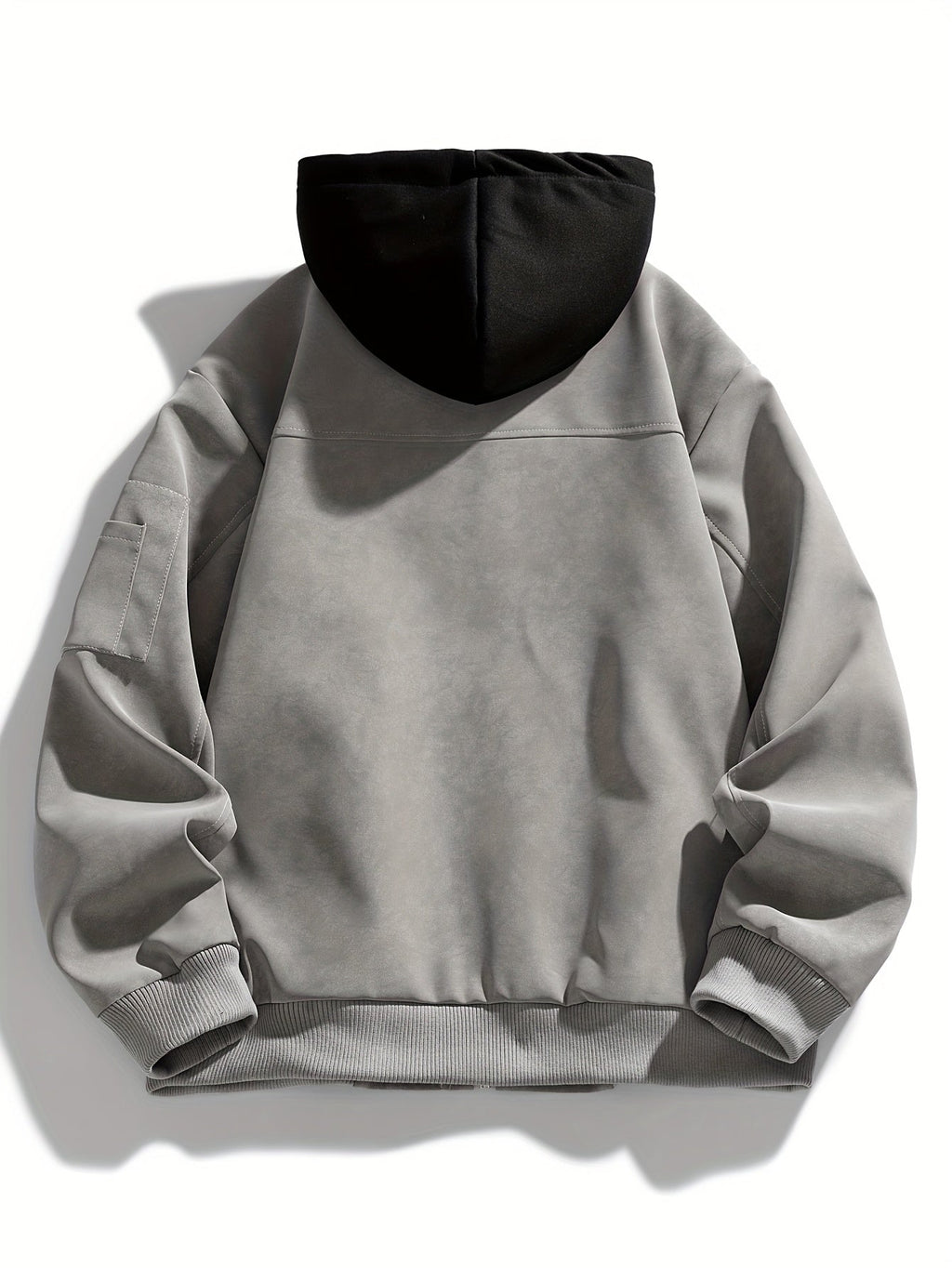 Men's Zip-Up Hooded Loose Fit Jacket with Sleeve Pocket
