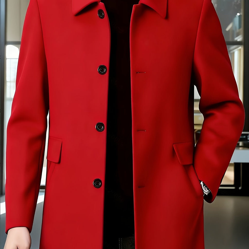 Men's Single-Breasted Refined Topcoat with Side Pockets