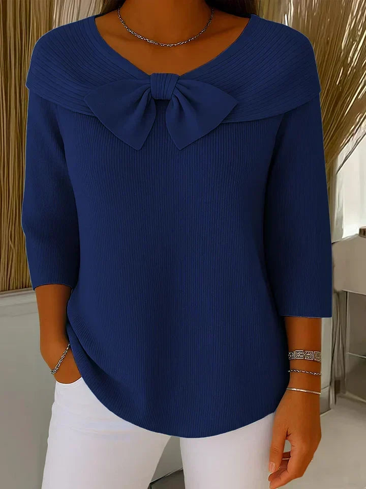 Women's Fitted Knit Pullover with Bow Detail