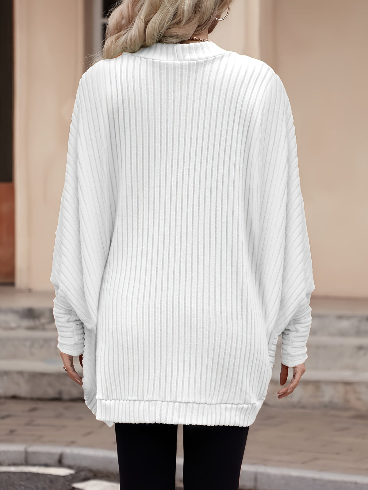 Women's Ribbed Draped Cardigan with Open Front