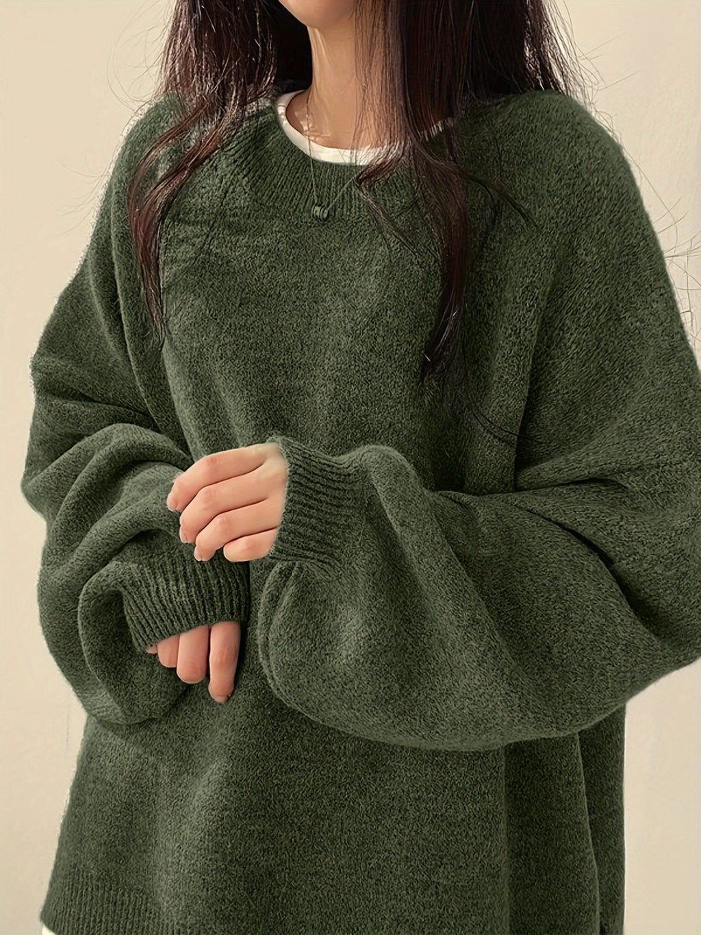 Women's Thick Knit Round Neck Drop-Shoulder Sweater