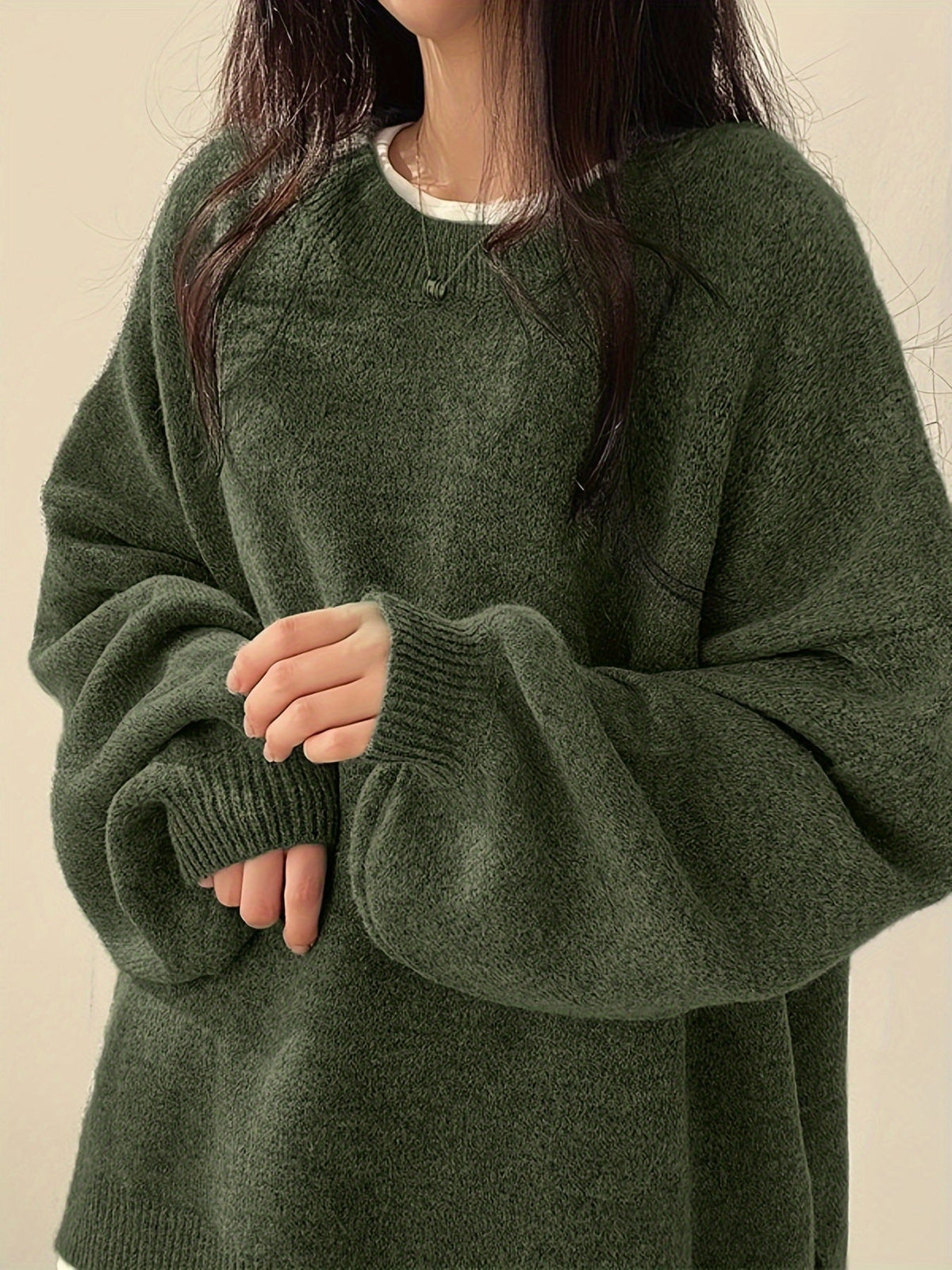 Women's Thick Knit Round Neck Drop-Shoulder Sweater