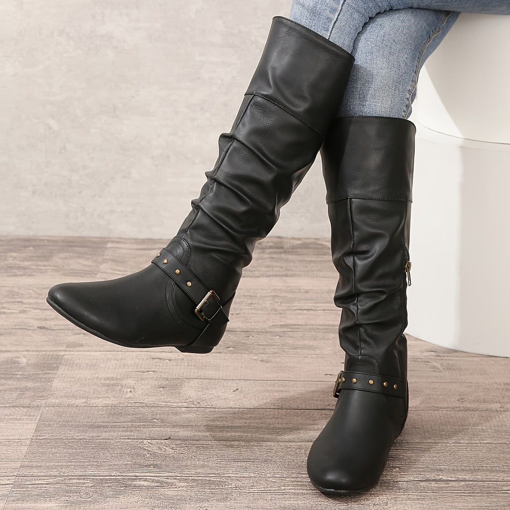 Women's Round Toe Flat Slouch Tall Boots