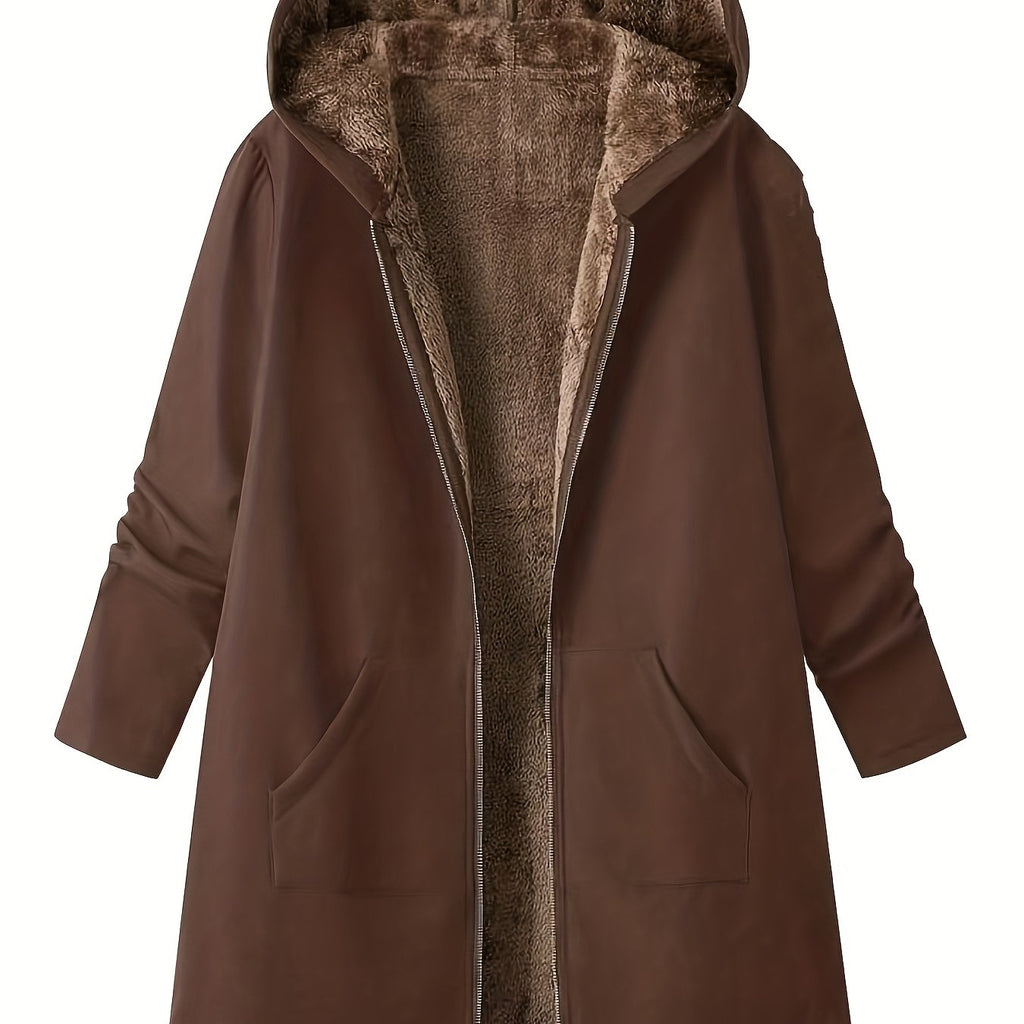 Women's Plush Lining Hooded Long Zip Overcoat