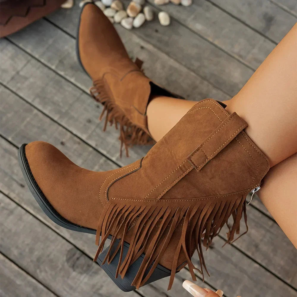 Women's Wide Calf Western Studded Fringe Cowgirl Boots