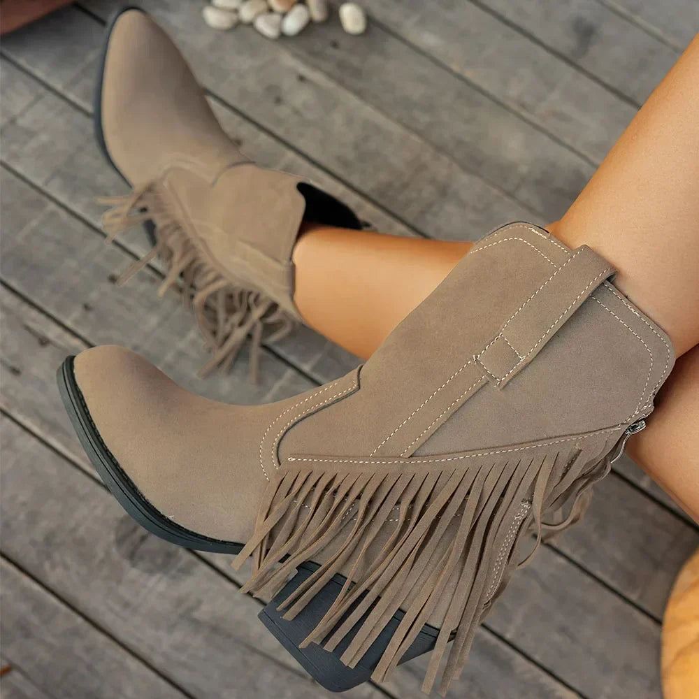 Women's Wide Calf Western Studded Fringe Cowgirl Boots